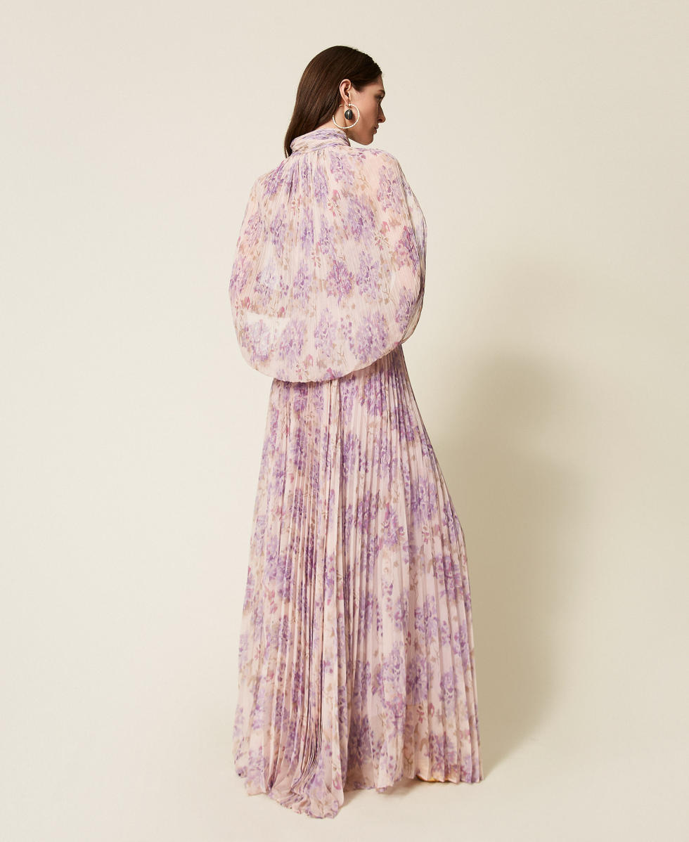 Long pleated creponne floral dress