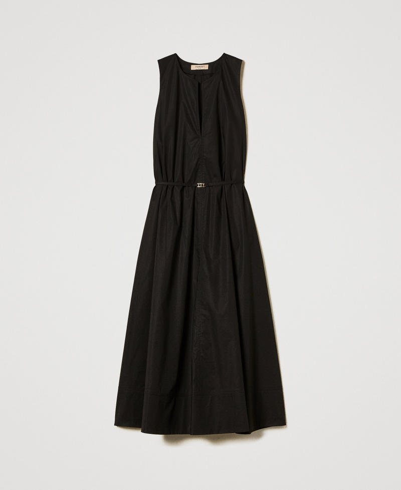 Robe longue sans manches en popeline Noir Femme 251TT2221_00006_S0