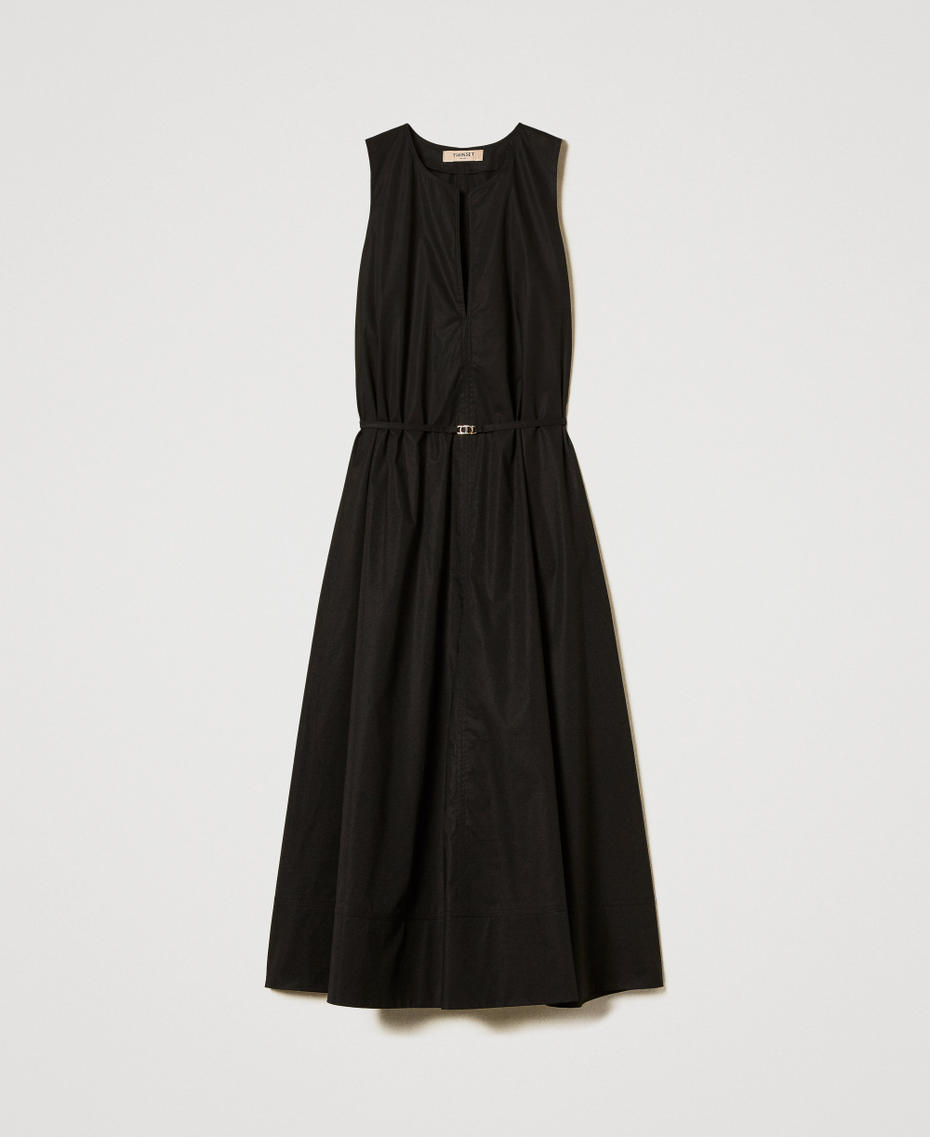 Robe longue sans manches en popeline Noir Femme 251TT2221_00006_S0