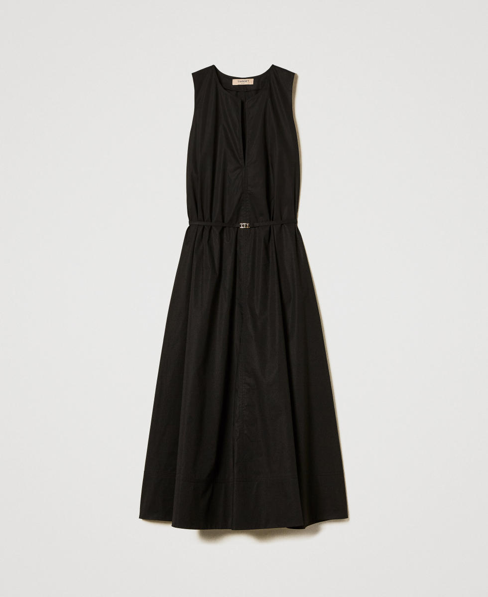 Robe longue sans manches en popeline Noir Femme 251TT2221_00006_S0