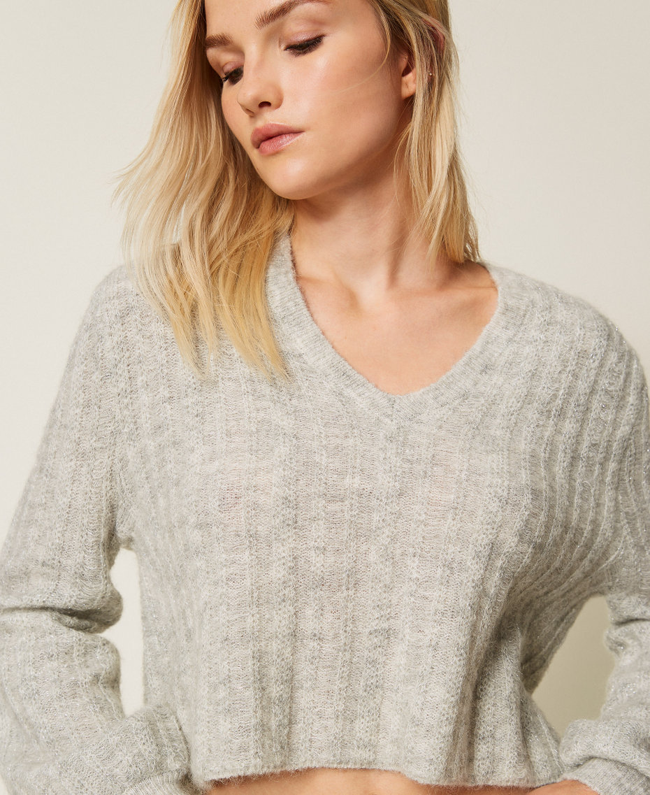 Lurex and mohair blend jumper Light Gray Mélange Woman 252TP3261_0082C_PD