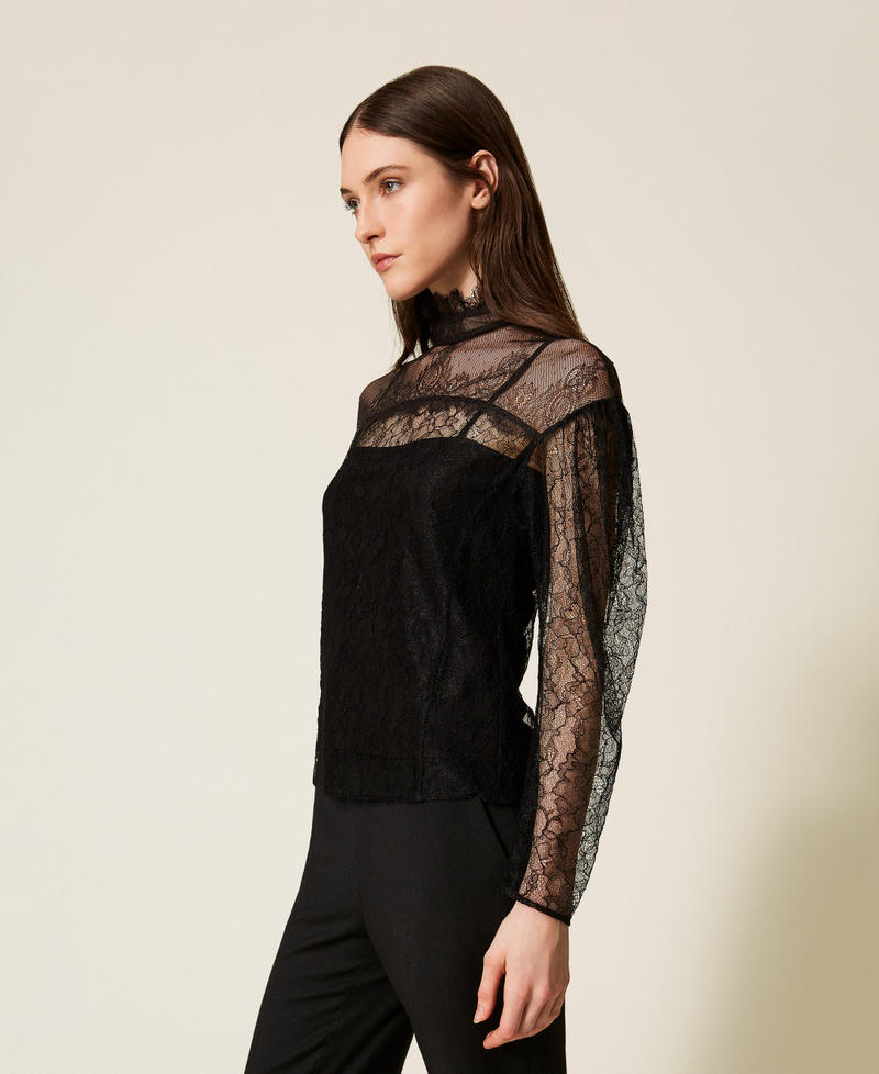 Blusa de encaje con volantes Negro Mujer 252TT2264_00006_02