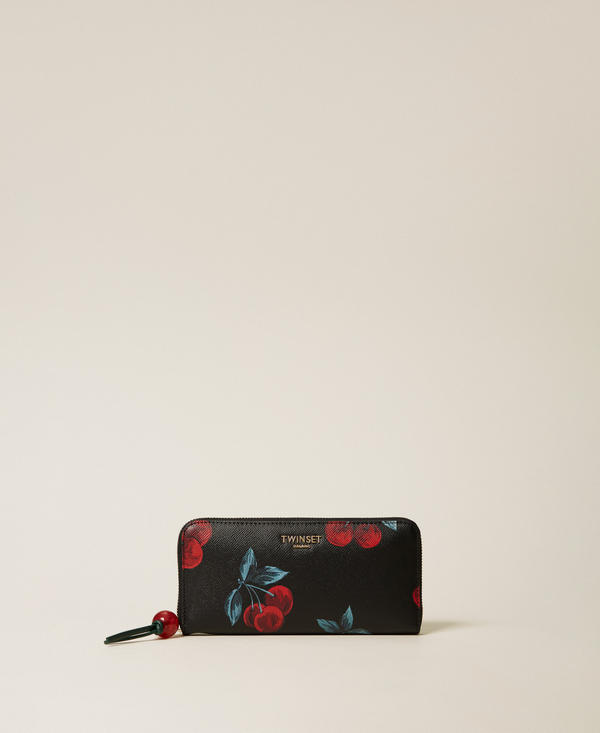 Zip around wallet with cherry print