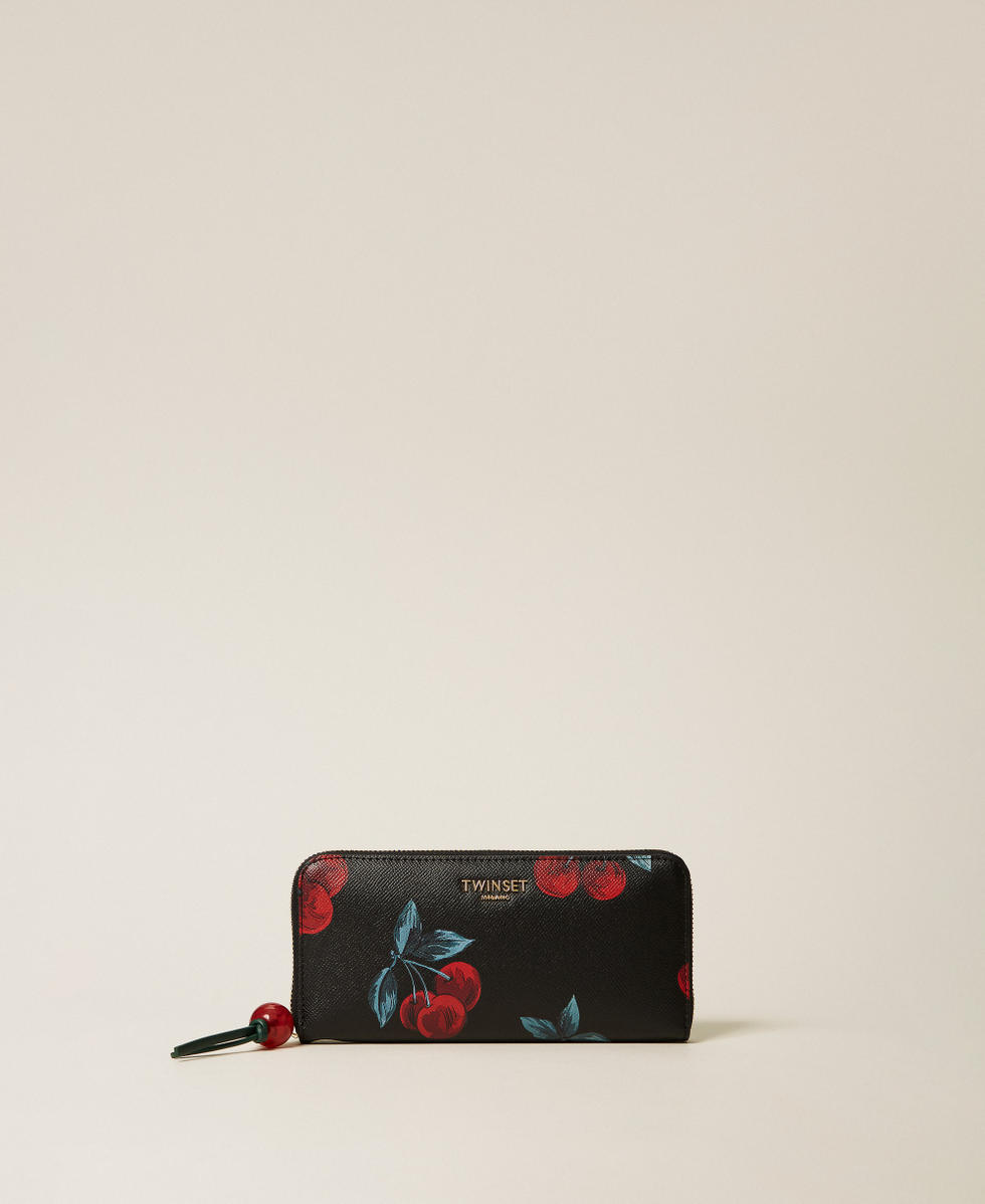 Zip around wallet with cherry print