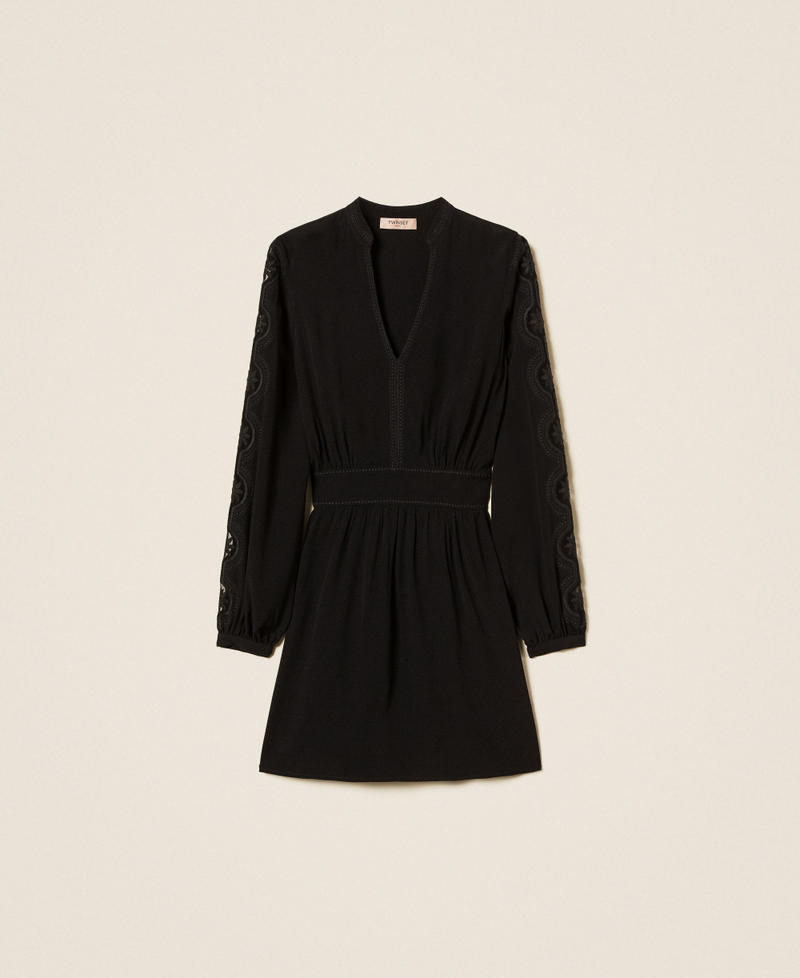 Short crêpe dress with embroidery Black Woman 252TP2150_00006_S0