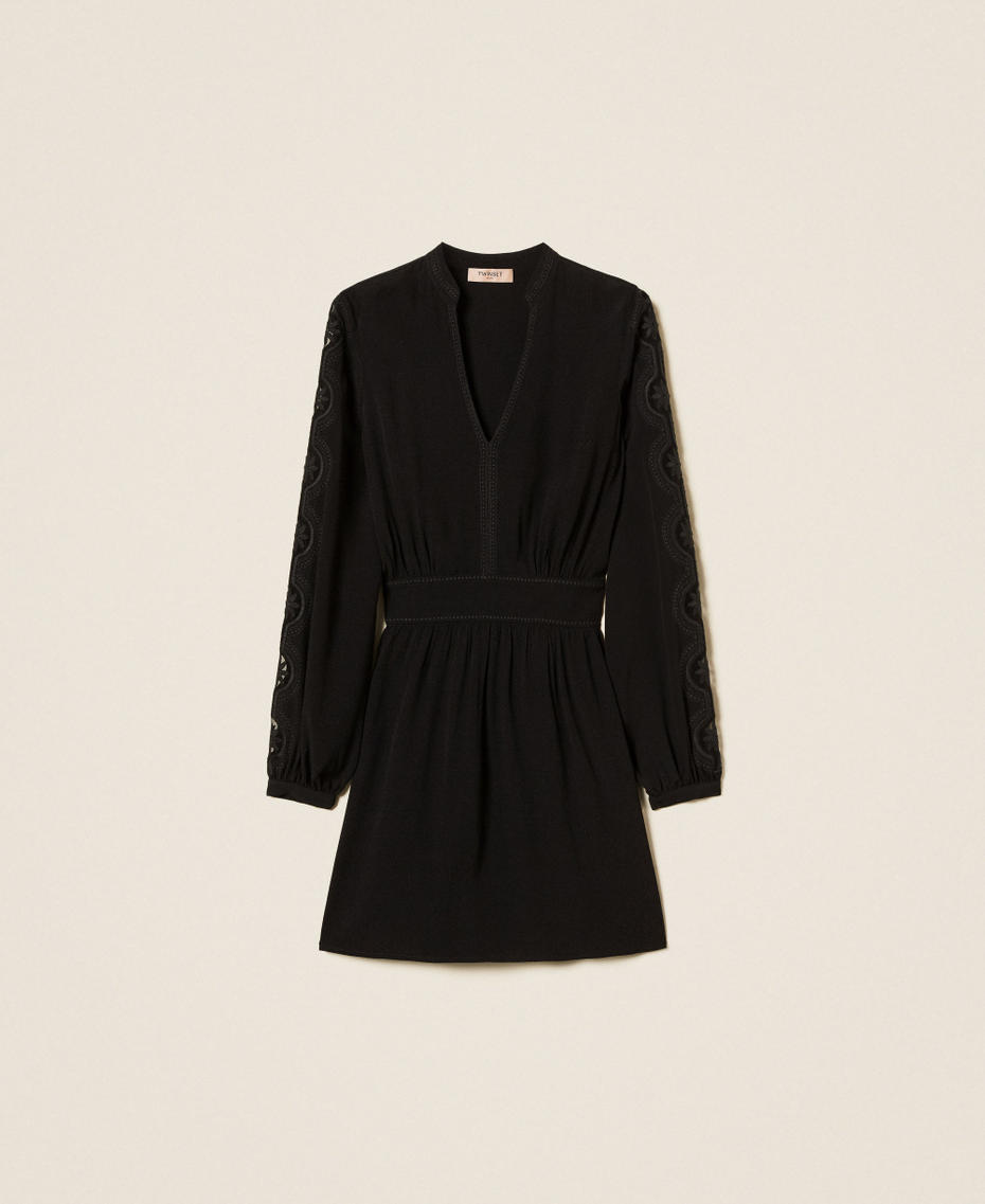 Short crêpe dress with embroidery Black Woman 252TP2150_00006_S0