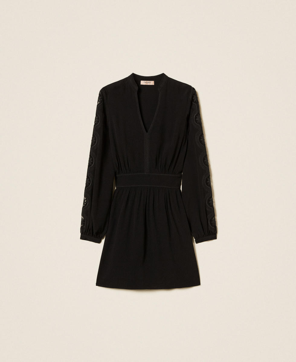 Abito corto in cr&ecirc;pe con ricamo Nero Donna 252TP2150_00006_S0