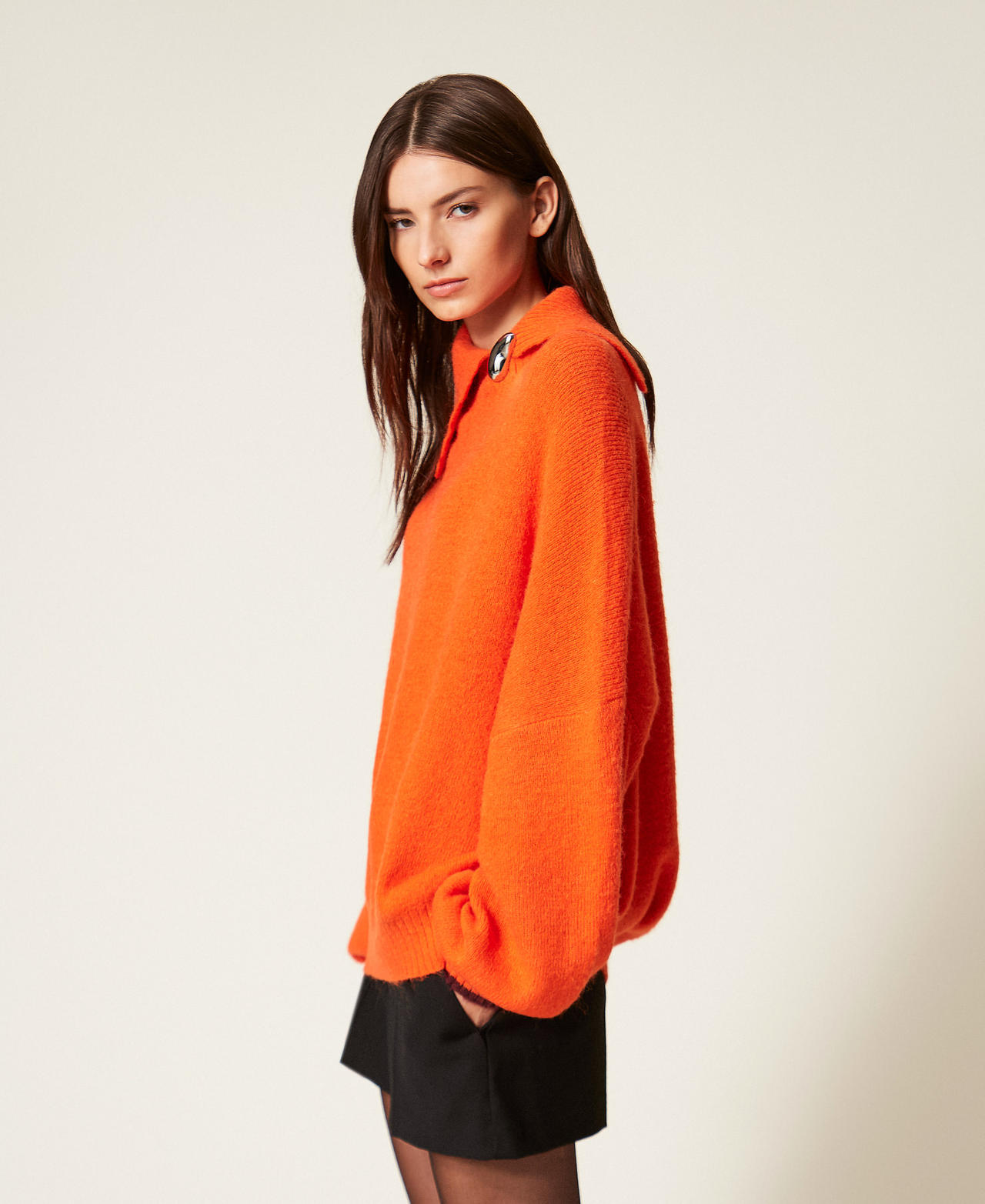 Pull col montant avec broche Orange « Orangeade »/Violet « Winetasting » Femme 252AT3111_13027_02