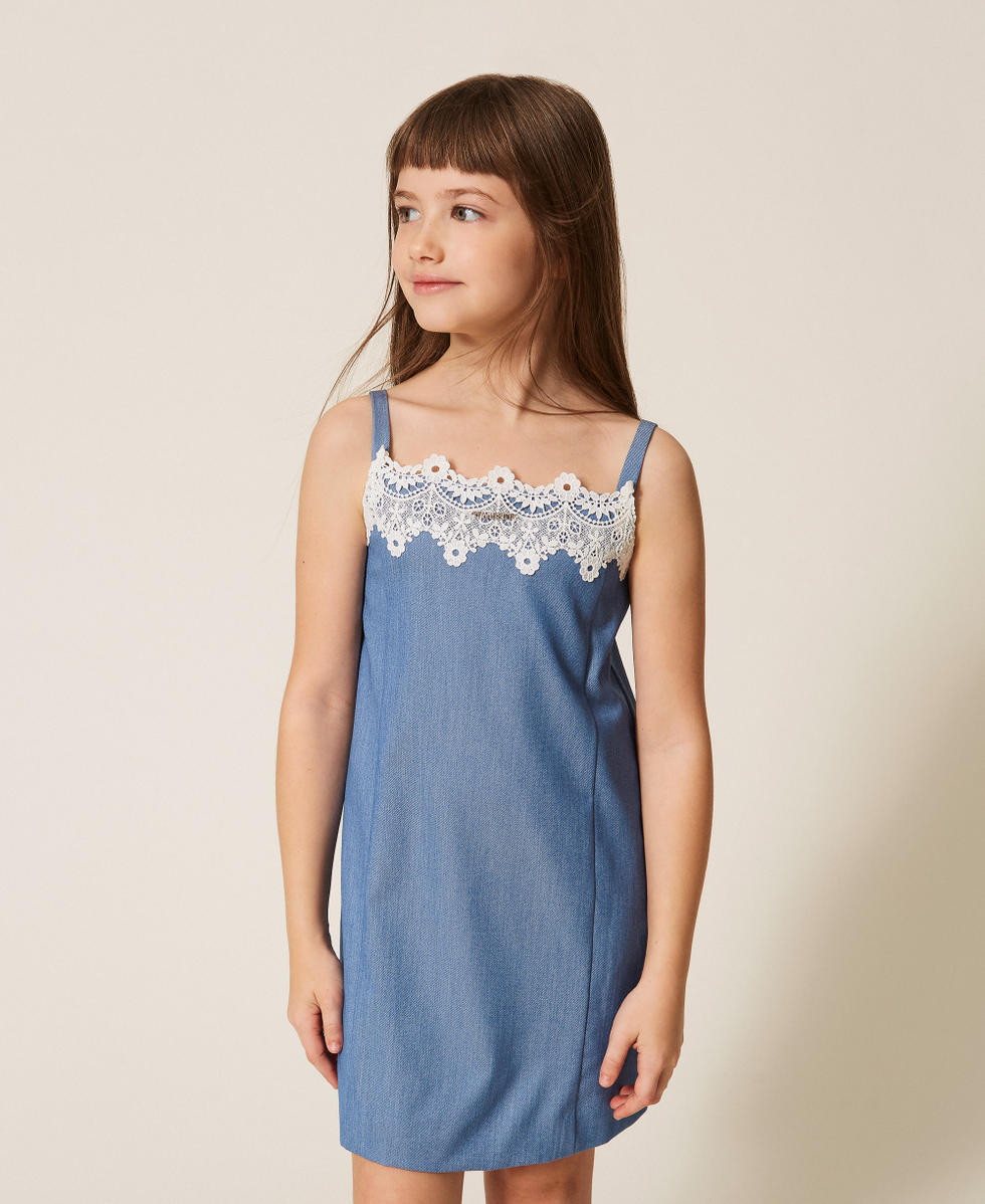 Robe courte en fil-&agrave;-fil avec dentelle Skyline Fille 261GJ2Q13_04614_02