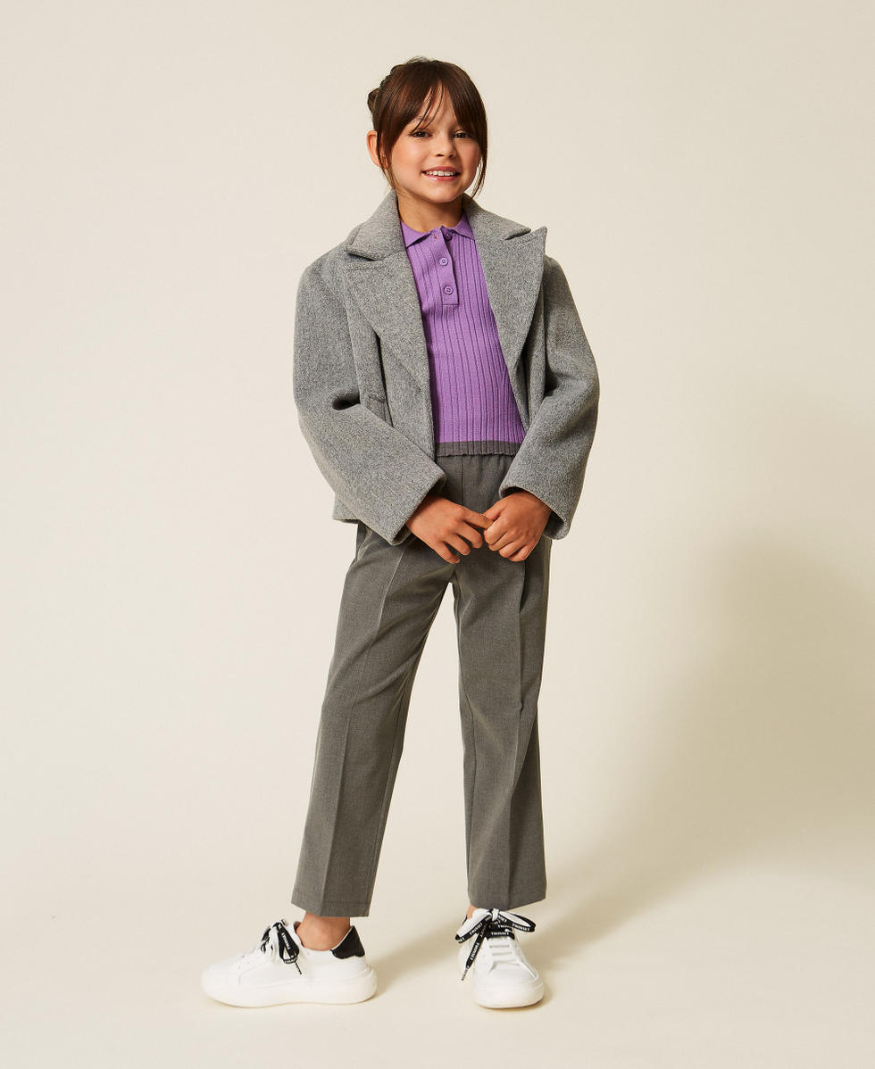 Ribbed polo jumper with contrasting details Two-tone "Hyacinth" Purple/Dark Grey Melange Girl 262GJ3010_13791_T0
