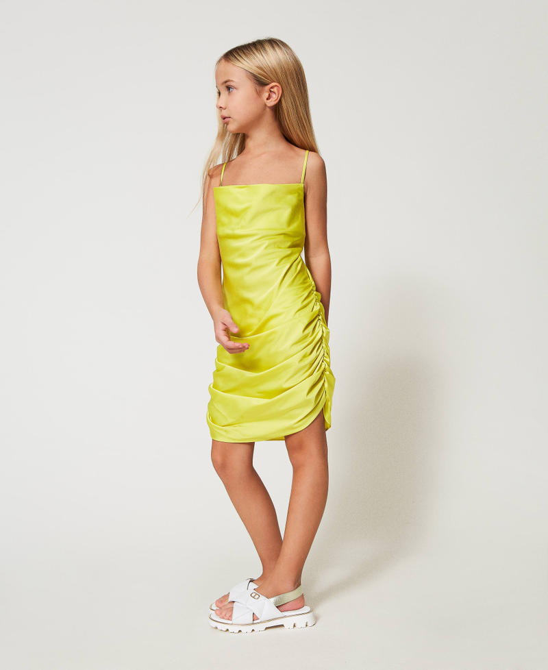 Short satin dress with draping Yellow Plum Girl 251GJ2450_12124_02