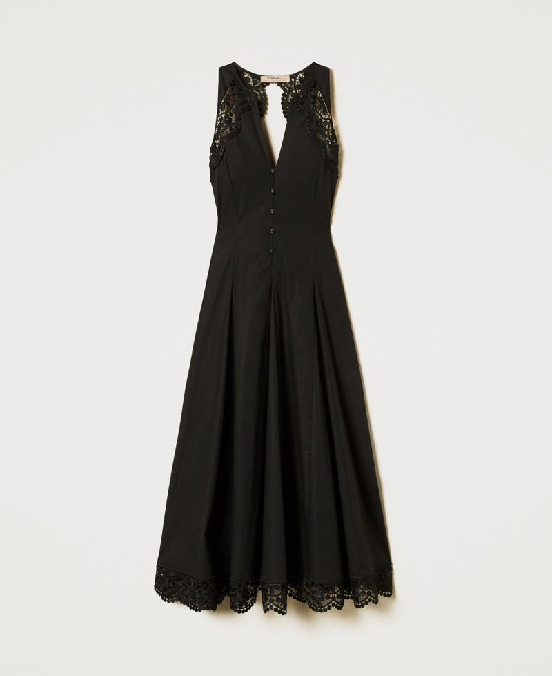 Long poplin dress with lace Black Woman 251TT2090_00006_S0