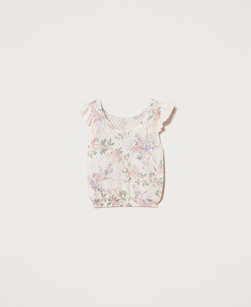 Top in maglia a fiori con volant