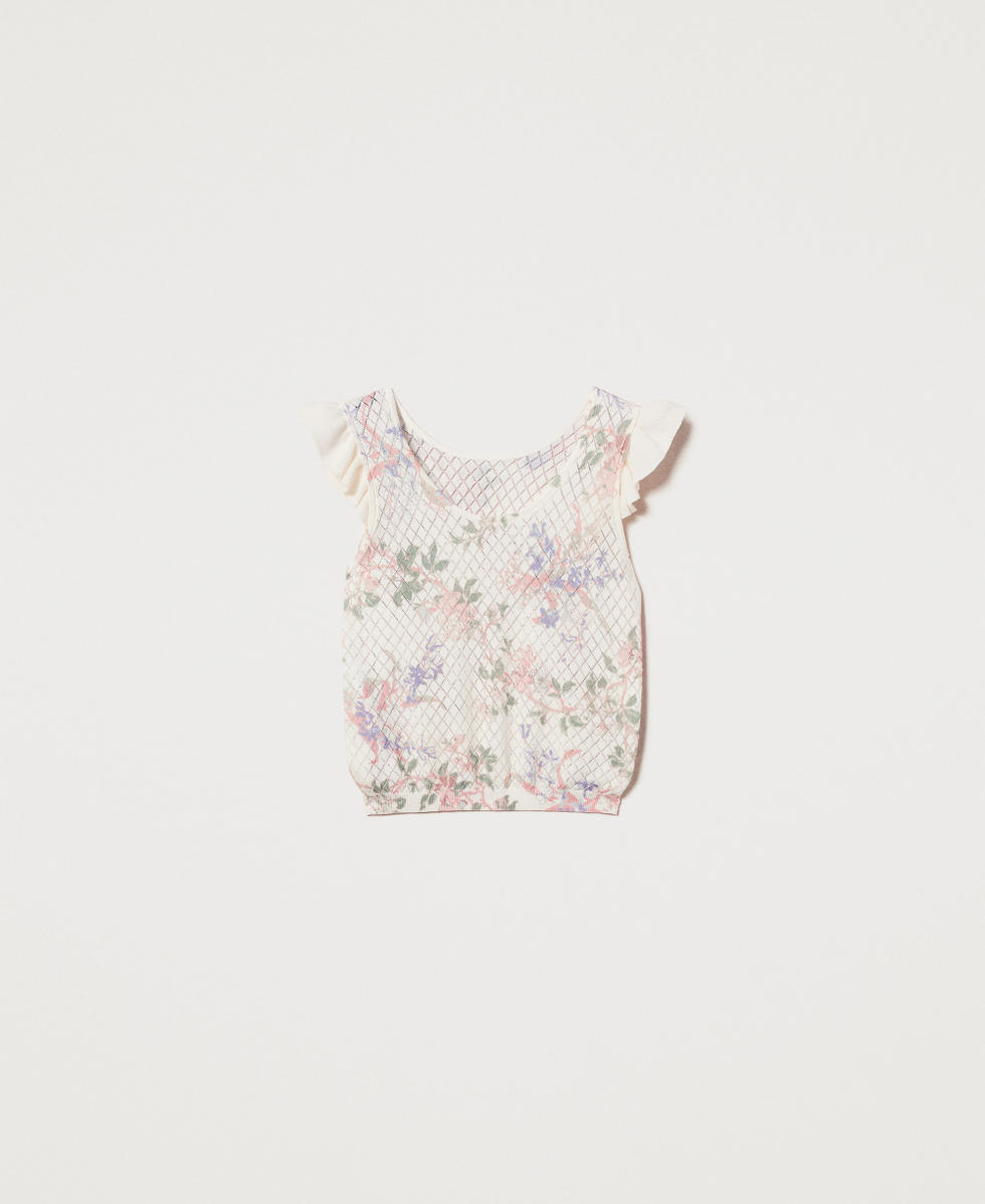Top en maille florale avec volant Imprim&eacute; Fleur Multicolore Femme 251TT3321_12531_S0