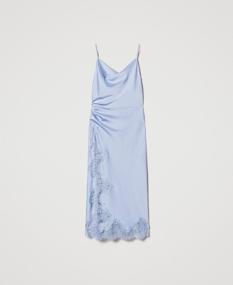 Midikleid aus Satin und Spitze Fliederbl&uuml;tenlila Frau 251TQ2012_00703_S0