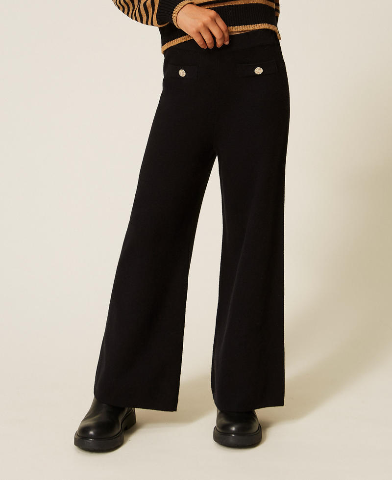 Strickhose mit Kn&ouml;pfen Schwarz M&auml;dchen 262GJ3033_00006_04
