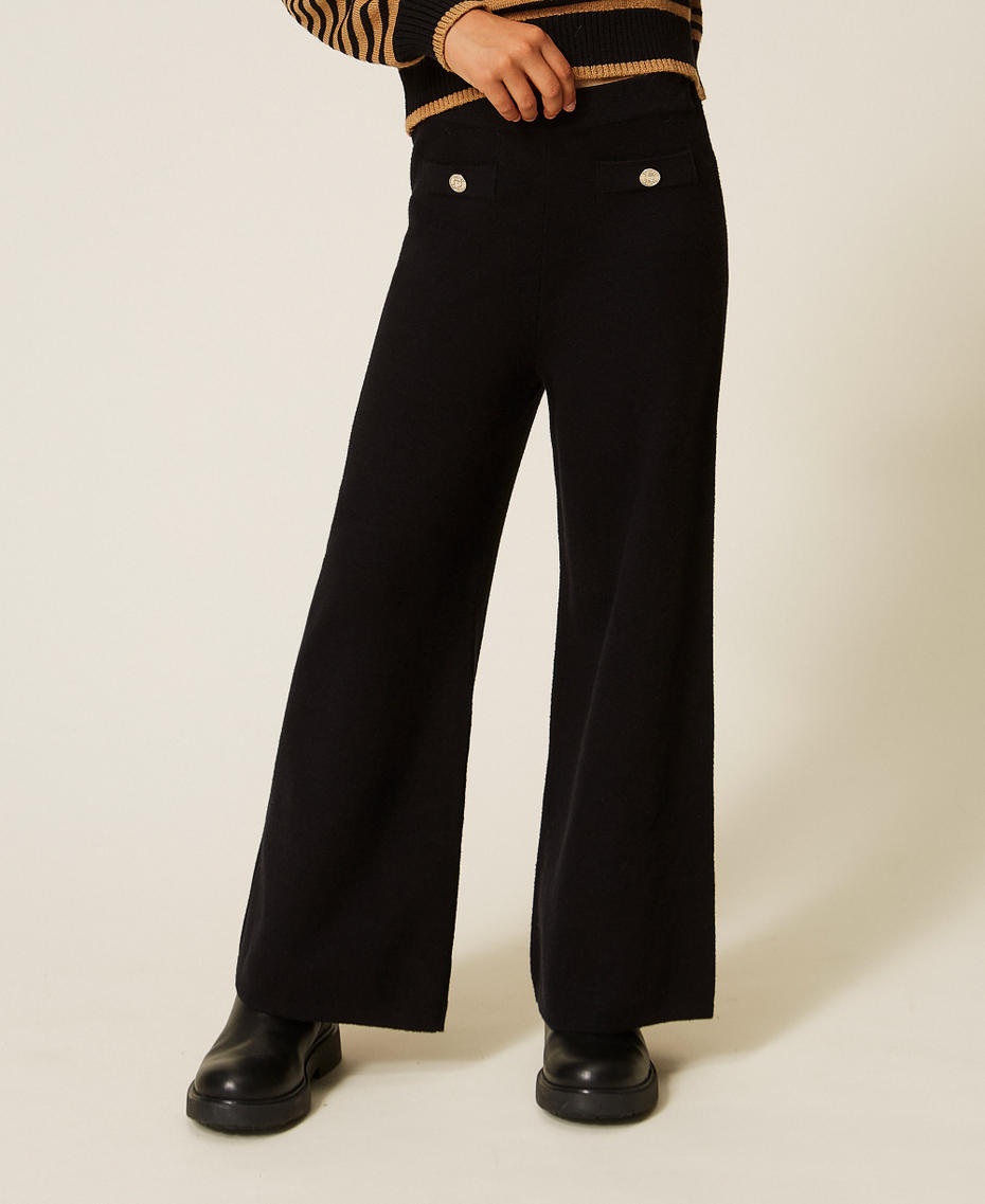 Strickhose mit Kn&ouml;pfen Schwarz M&auml;dchen 262GJ3033_00006_04