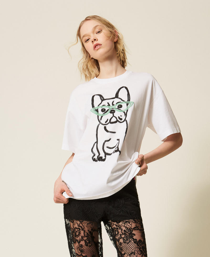 MYFO oversize T-shirt with print and embroidery Bulldog Papers Woman 261AQ2010_13569_01