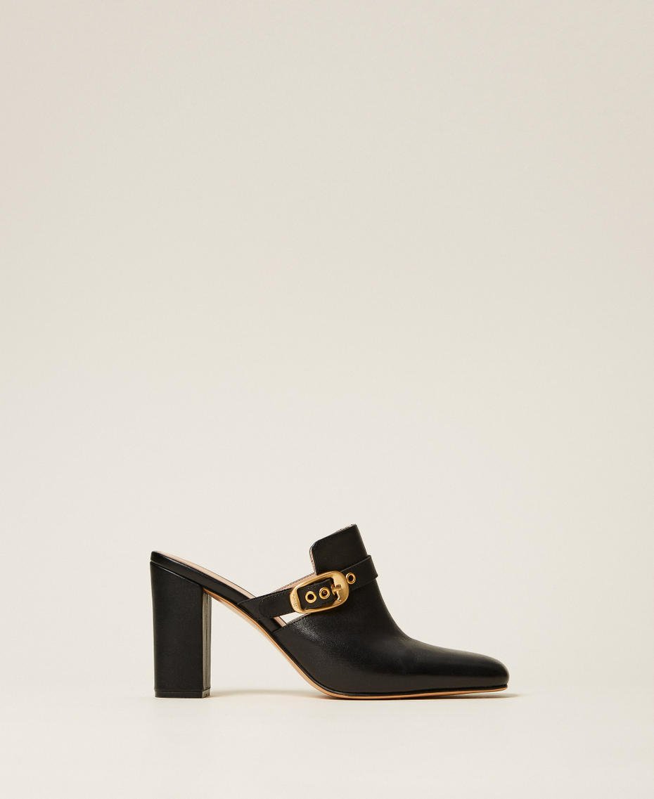 Leather mules with buckle Black Woman 261TCP090_00006_01
