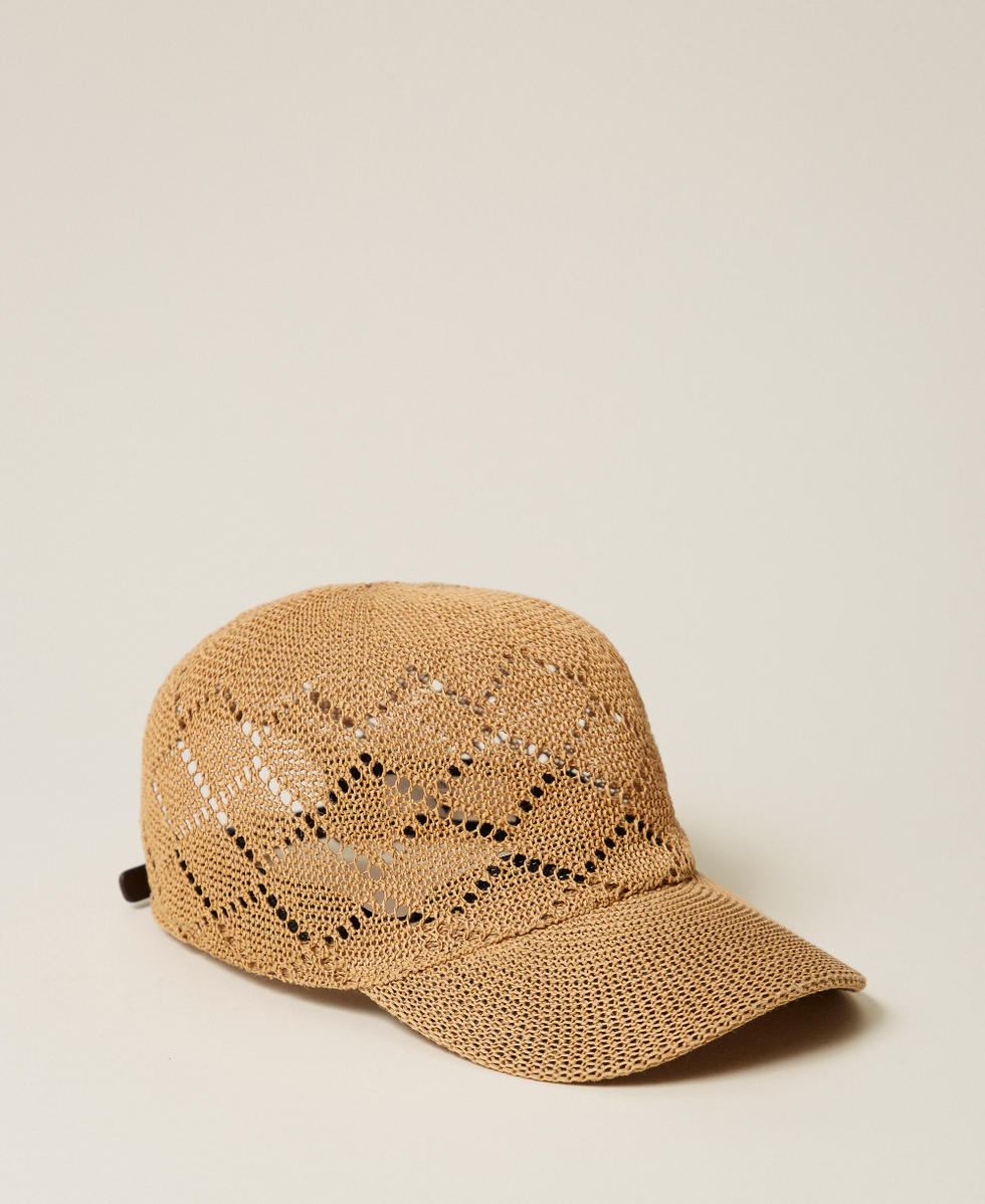 Crochet effect raffia baseball cap