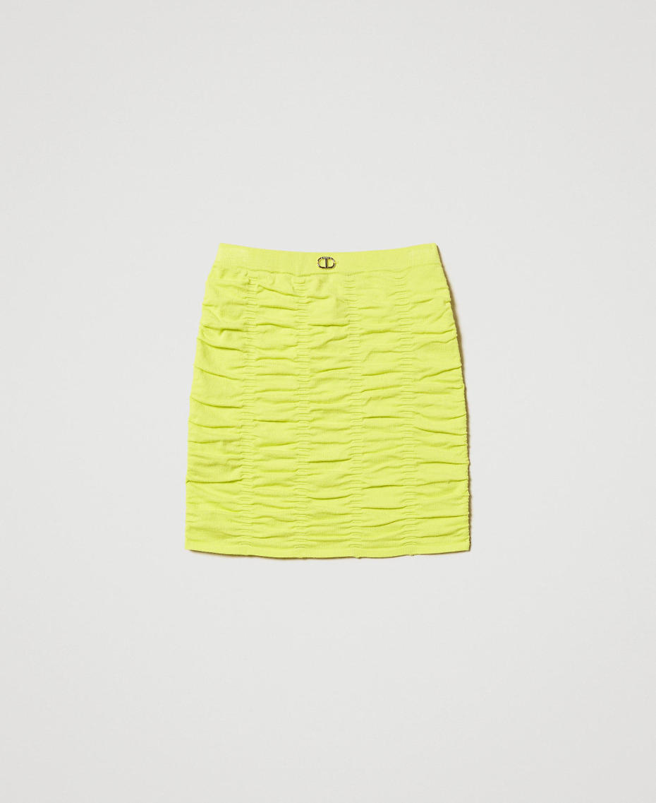 Embossed knit miniskirt with Oval T Yellow Plum Girl 251GJ3422_12124_S0