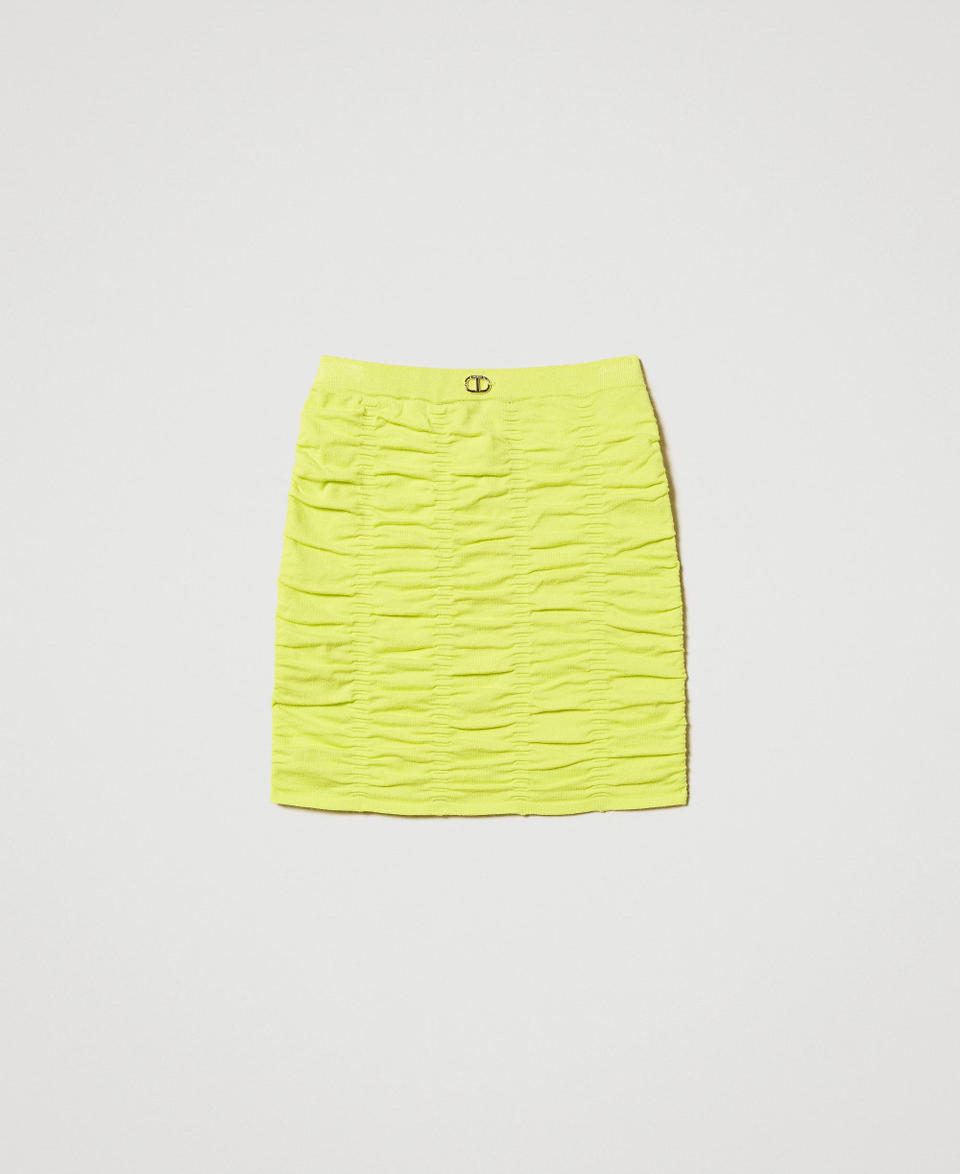 Embossed knit miniskirt with Oval T Yellow Plum Girl 251GJ3422_12124_S0