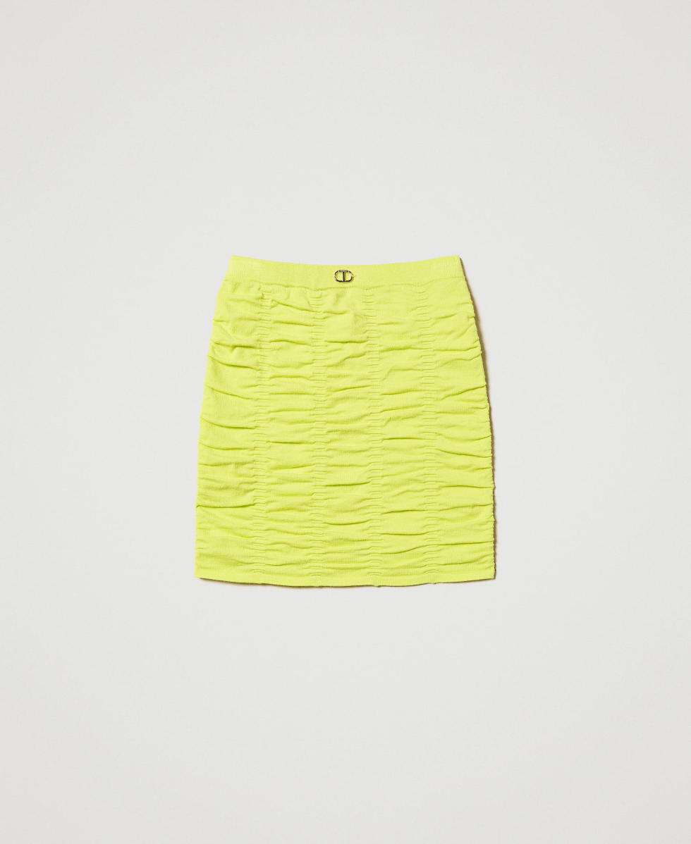 Embossed knit miniskirt with Oval T Yellow Plum Girl 251GJ3422_12124_S0