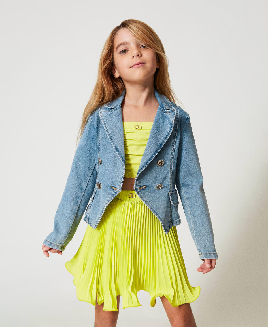 Denim jacket with logo buttons Light Denim Girl 251GJ2540_11457_0T