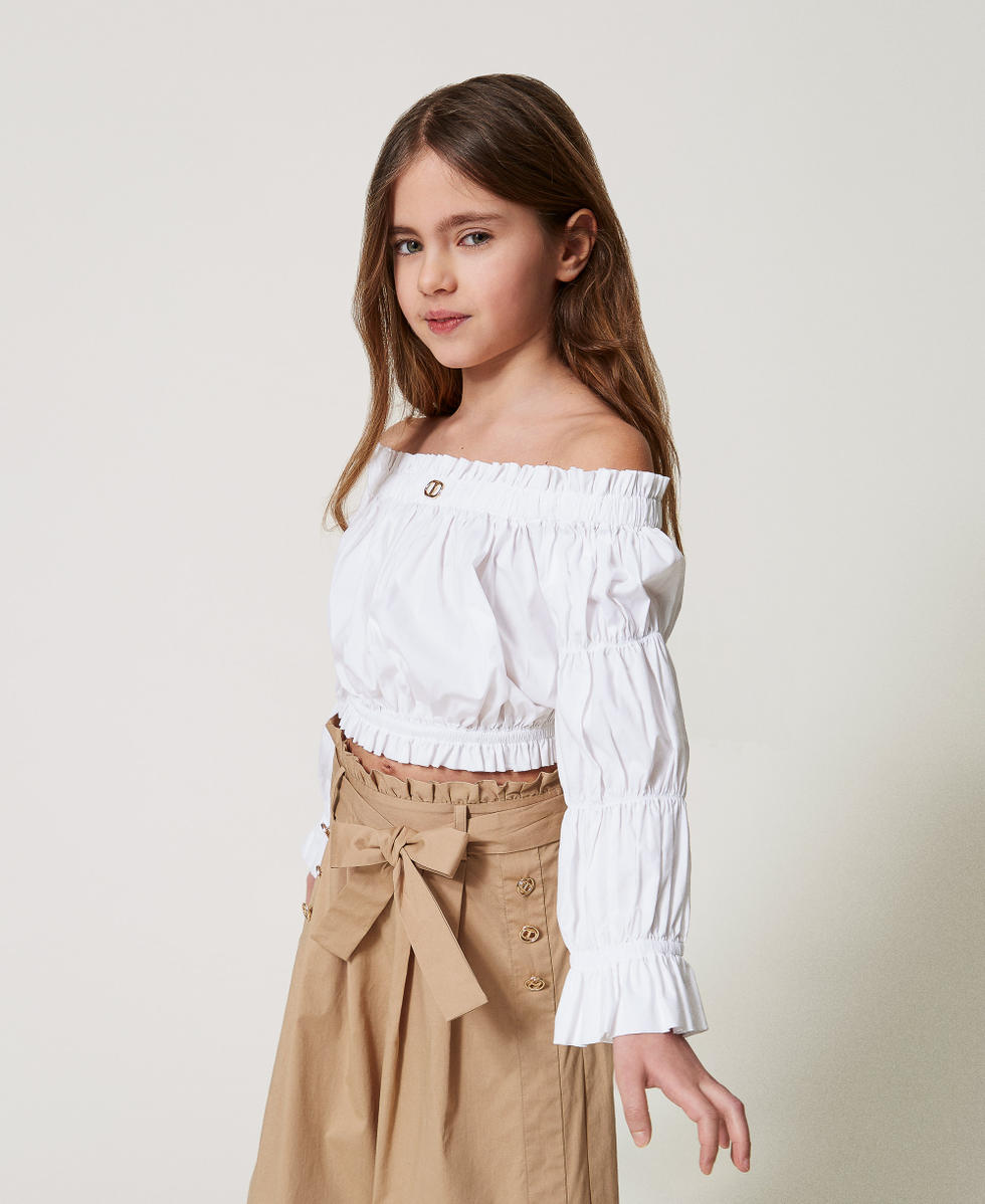 Top cropped de popelina con frunces Blanco "Ice" Ni&ntilde;a 251GJ2421_00808_02