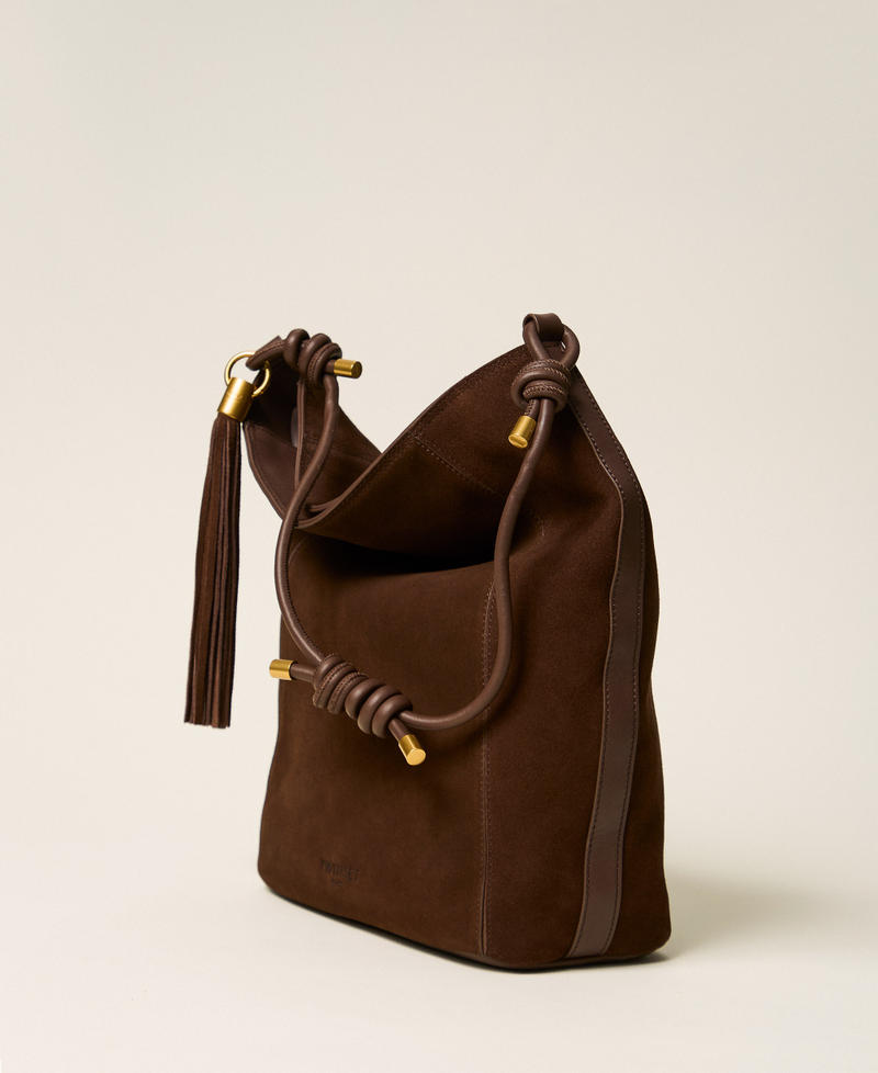 Beuteltasche aus Veloursleder "Dark Coffee"-Braun Frau 262TD8230_06095_02