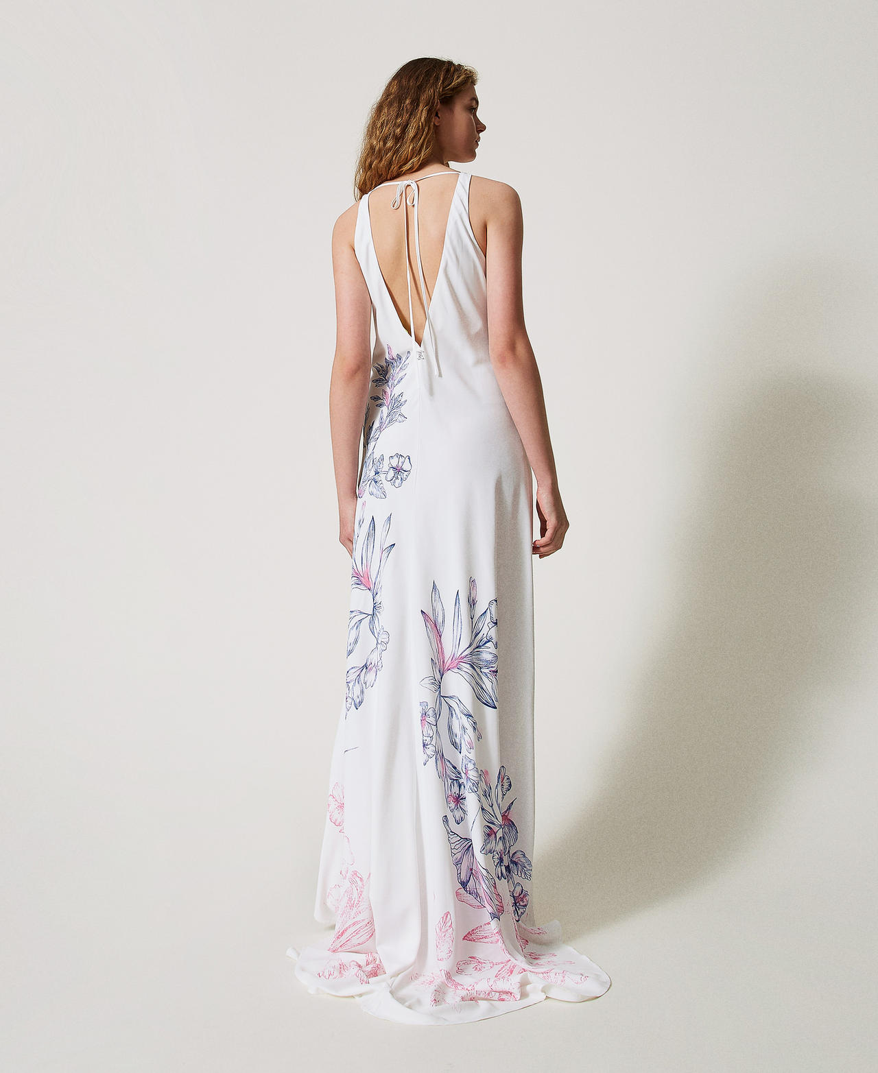 MYFO long dress in crepe de Chine Special Flowers Woman 251AQ2131_12503_03