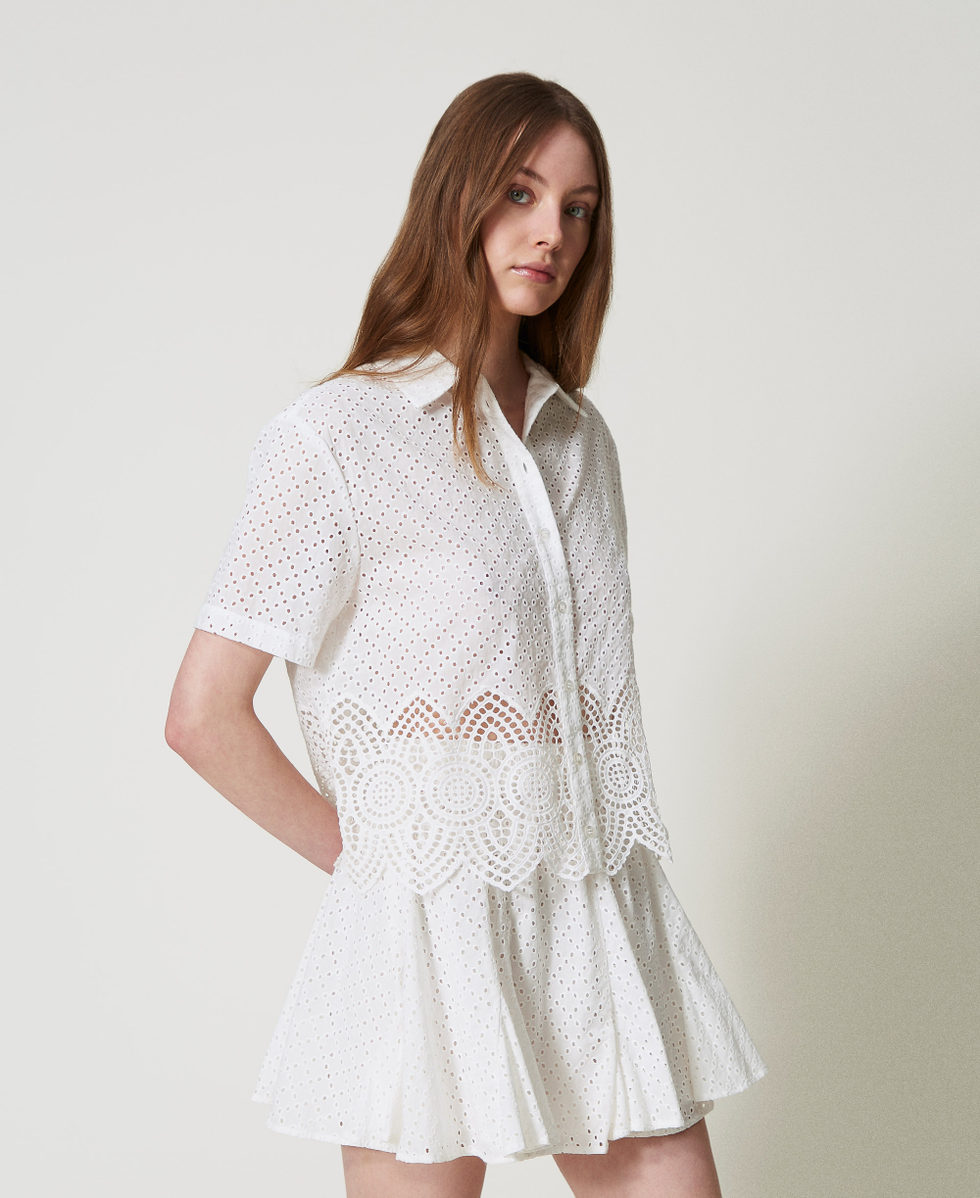 Camicia in sangallo e crochet Bianco Sugar Donna 251LM2VAA_00632_02