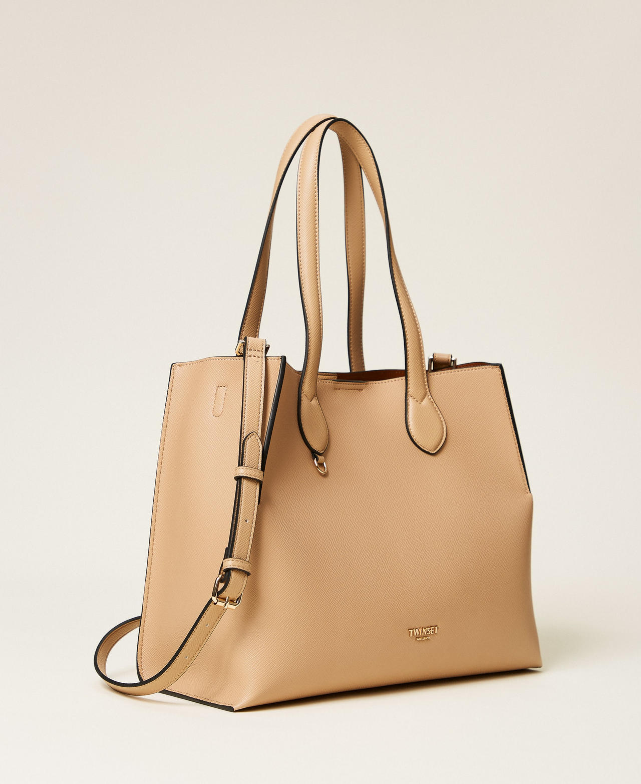 Borsa shopper con logo Bicolor Beige Canapa / Cuoio Donna 262TB7100_13811_02