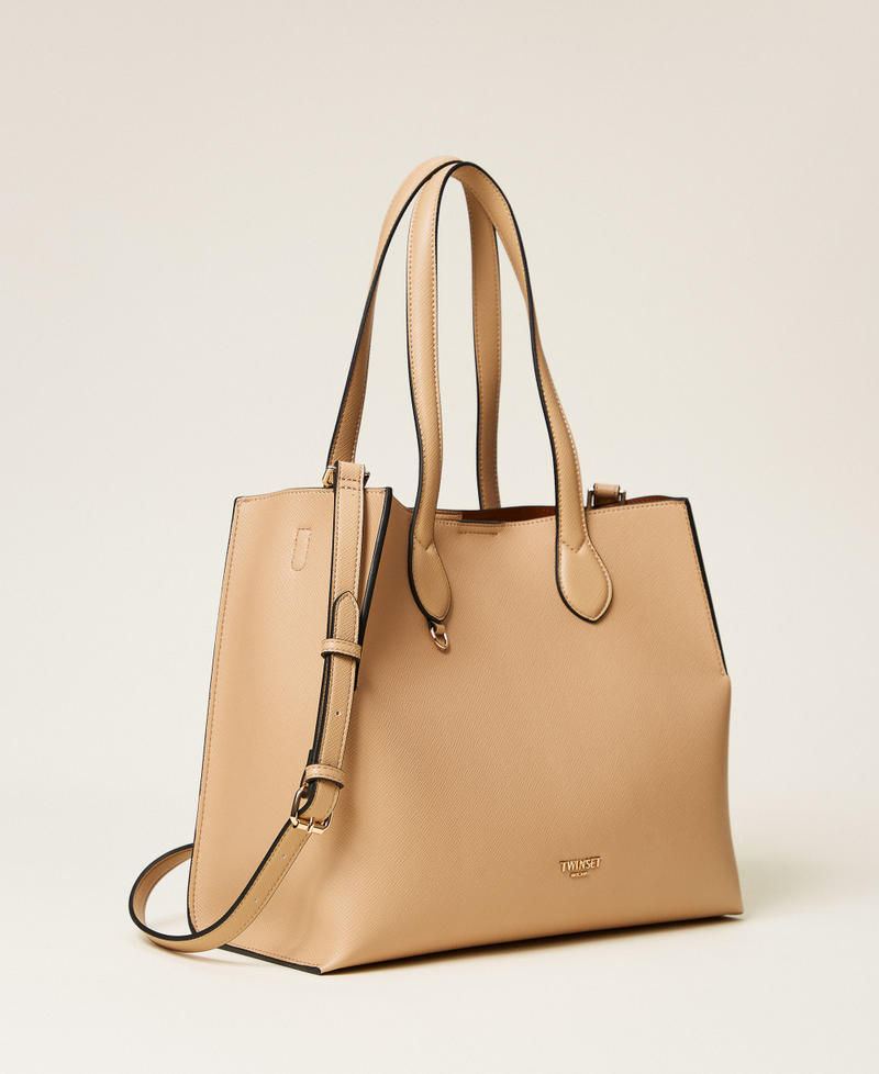 Borsa shopper con logo Bicolor Beige Canapa / Cuoio Donna 262TB7100_13811_02