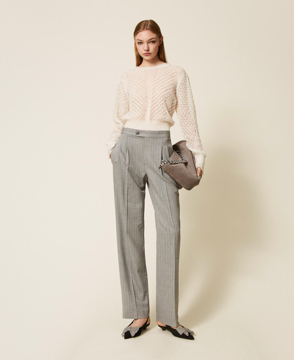 Wool  blend sartorial trousers Light Grey Pinstripe Woman 252TP2632_12738_01