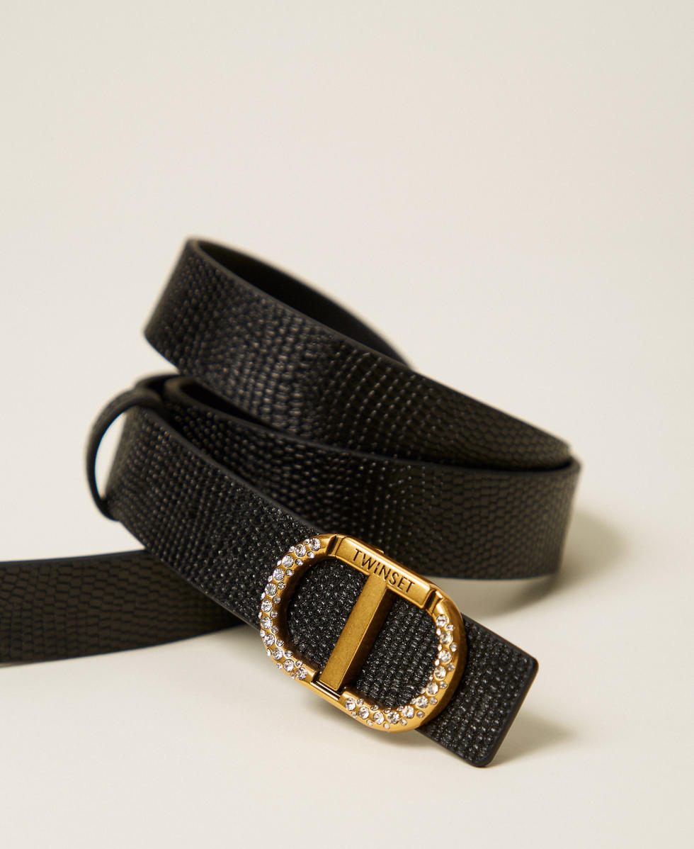 Ceinture en cuir avec Oval T strass&eacute; Noir Femme 252TO5510_00006_02