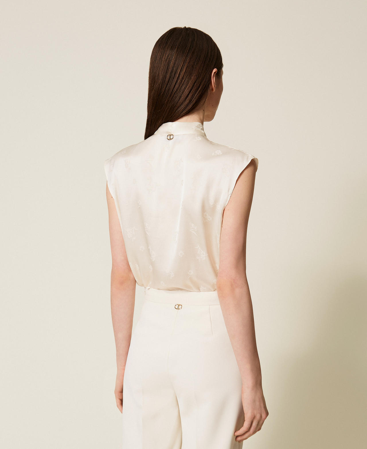 Top in raso jacquard con fiocco Madreperla Donna 252TT2365_00059_03