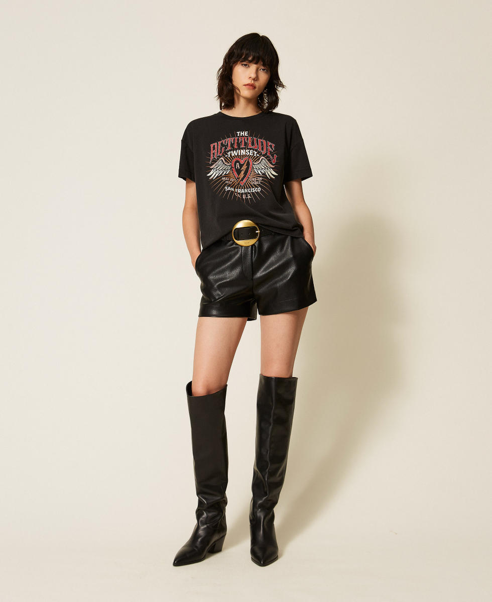 T-shirt regular avec imprim&eacute; Noir Femme 262AT2180_00006_01