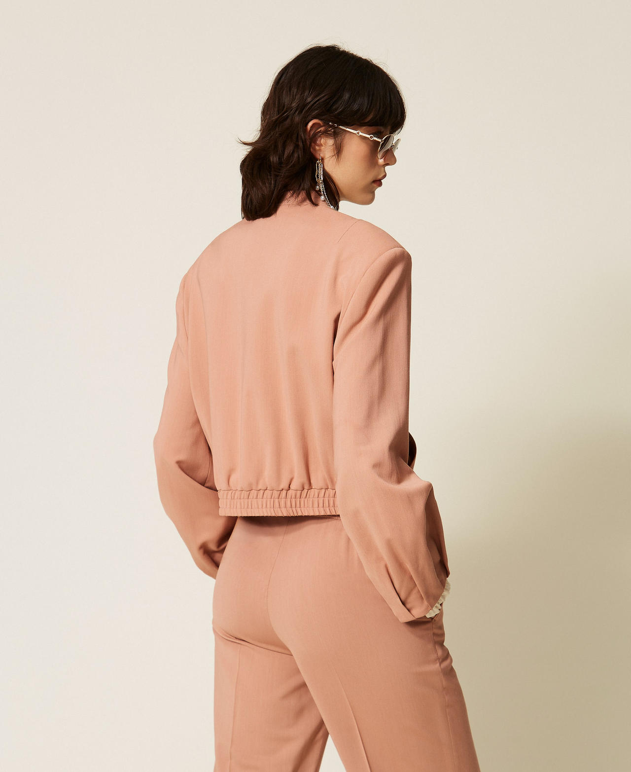 Twill bomber jacket with pockets Dusty Pink Woman 262TP268E_00916_03