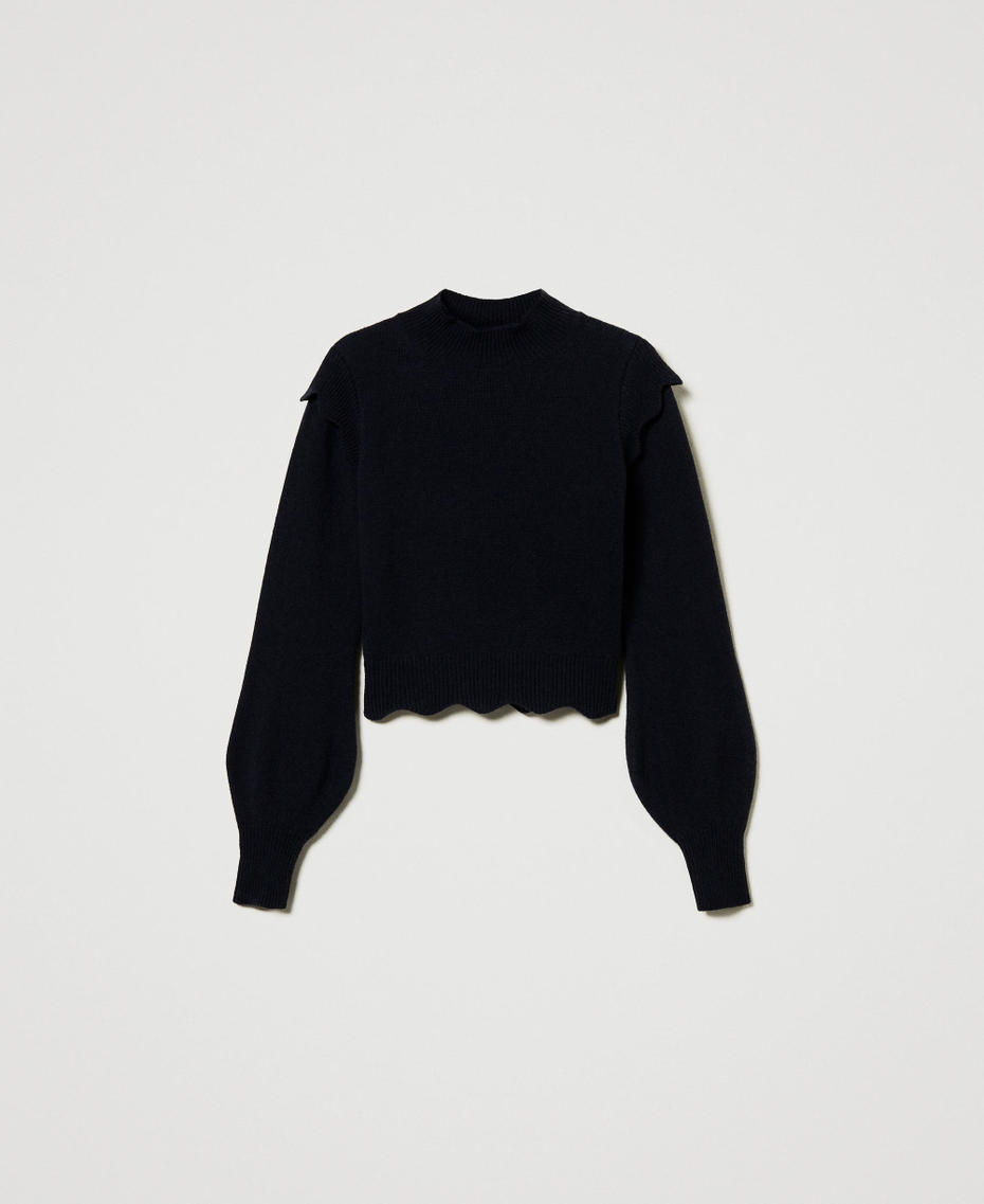 Pull en laine et cachemire avec festons Bleu Classique Femme 242TT3321_11956_S0