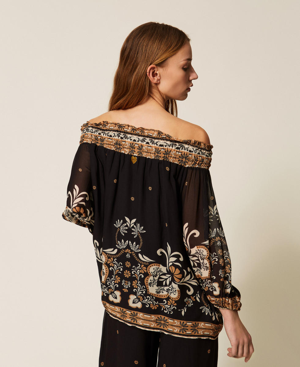 Blusa in georgette stampata Stampa Foulard Nero Donna 261LB2LAA_13225_04