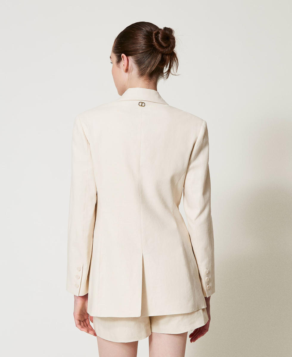 Linen blend jacket with embroidery Mother Of Pearl Woman 251TP2160_00059_03