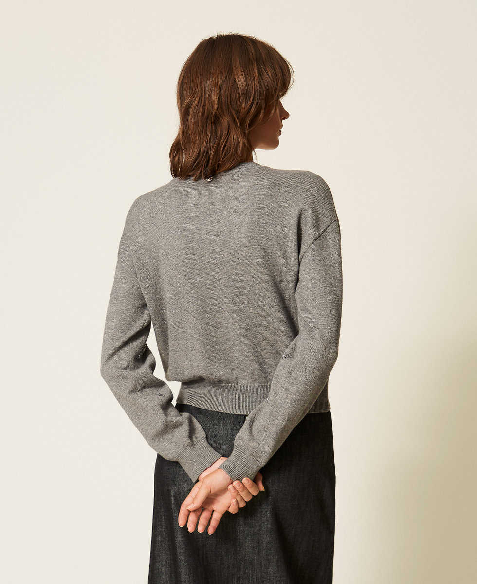 Crew neck jumper with embroidery  Mid Grey Melange Woman 262AP3181_12838_03