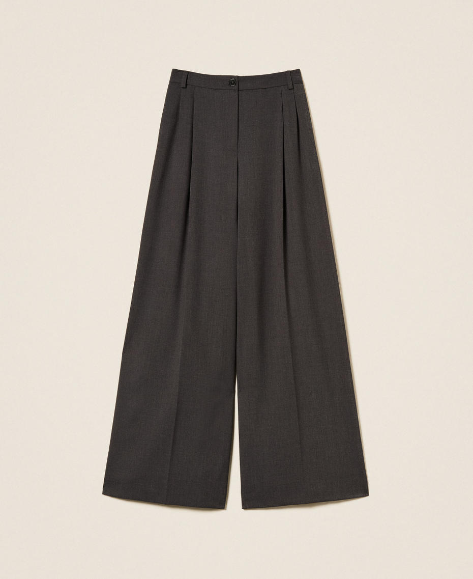 Palazzo trousers with pleats Charcoal Grey Melange Woman 252TF2043_12840_S0