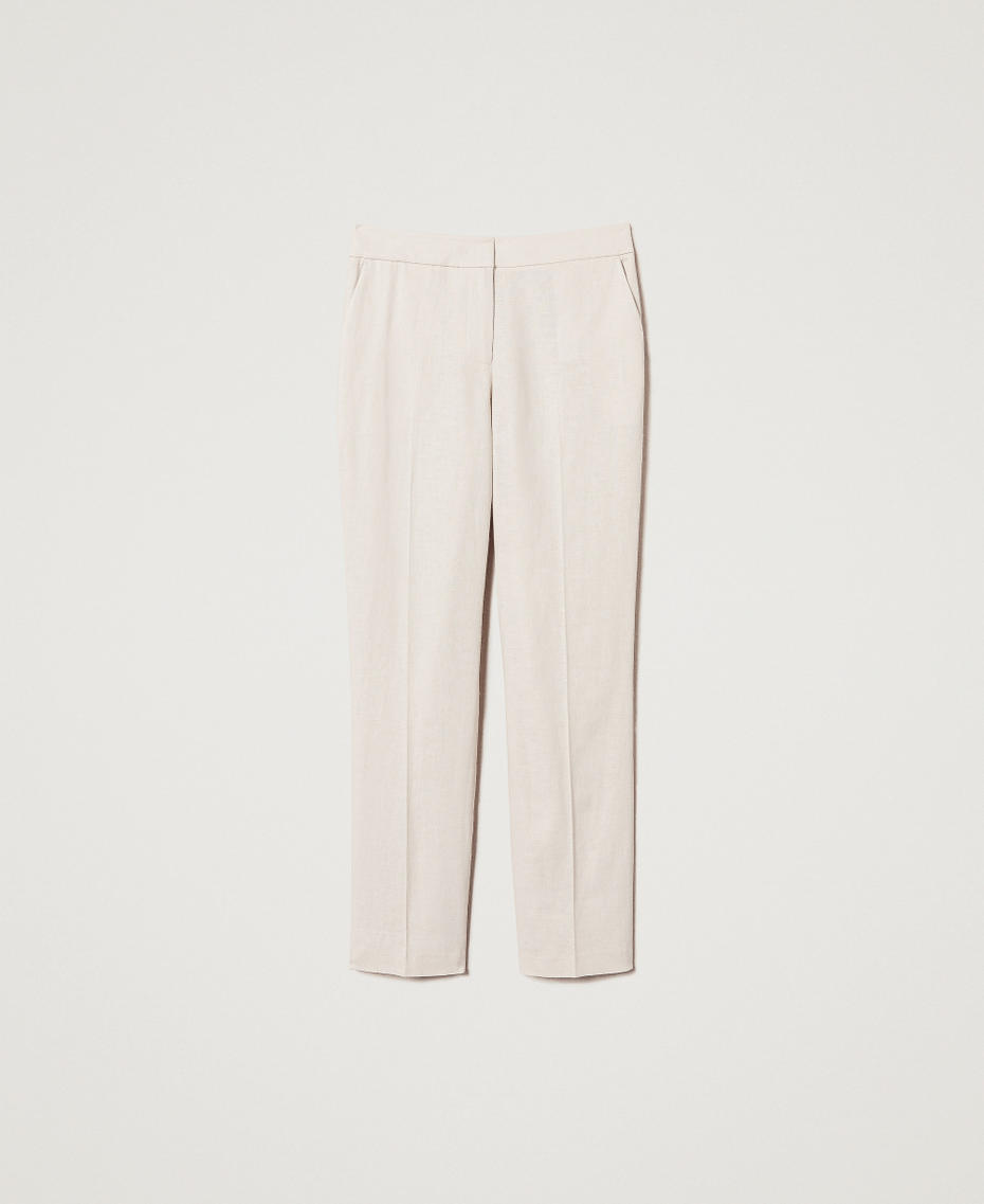 Pantaloni a vita bassa in misto lino Madreperla Donna 251TP2168_00059_S0