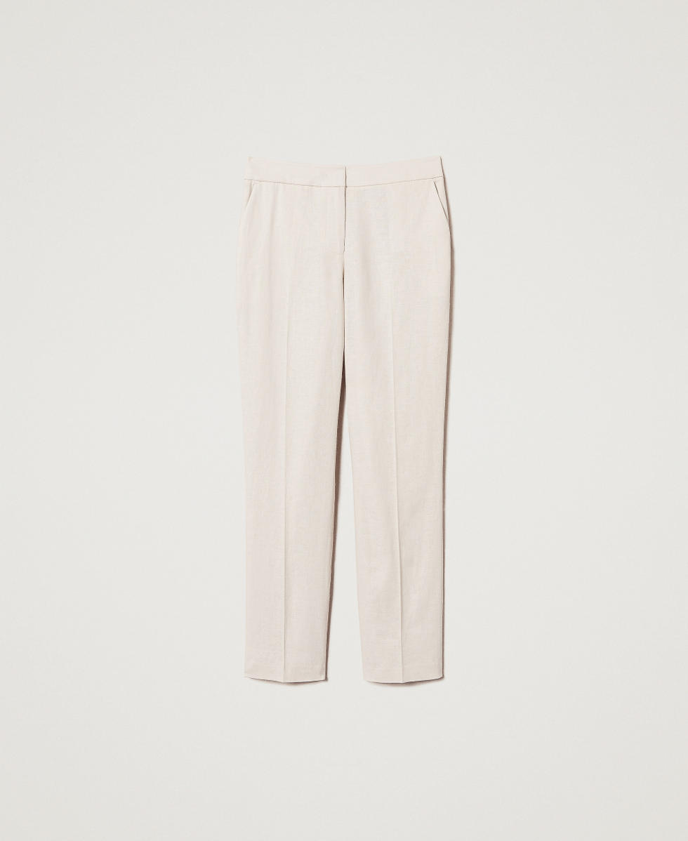 Pantalon taille basse en lin m&eacute;lang&eacute; Nacre Femme 251TP2168_00059_S0