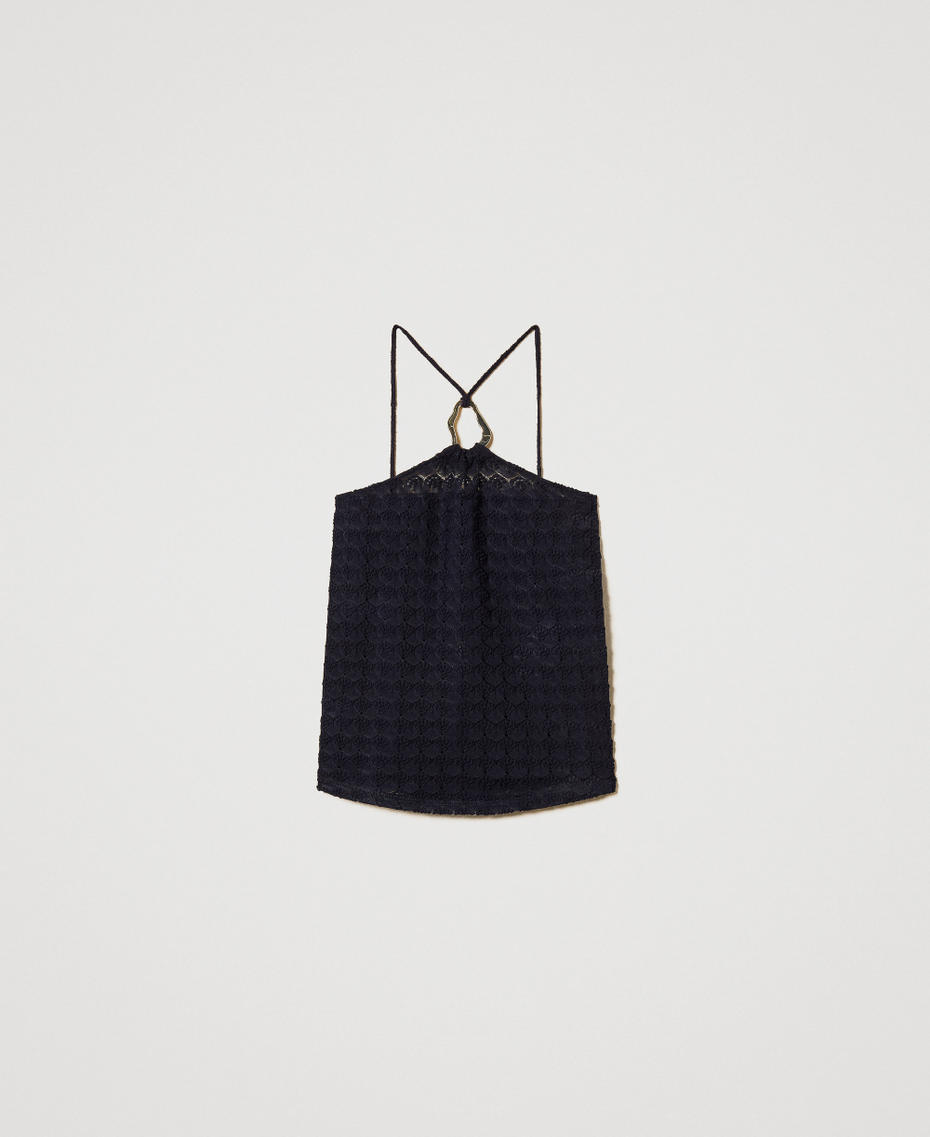 Top en crochet avec anneau Bleu Classique Femme 251LM2HCC_11956_S0