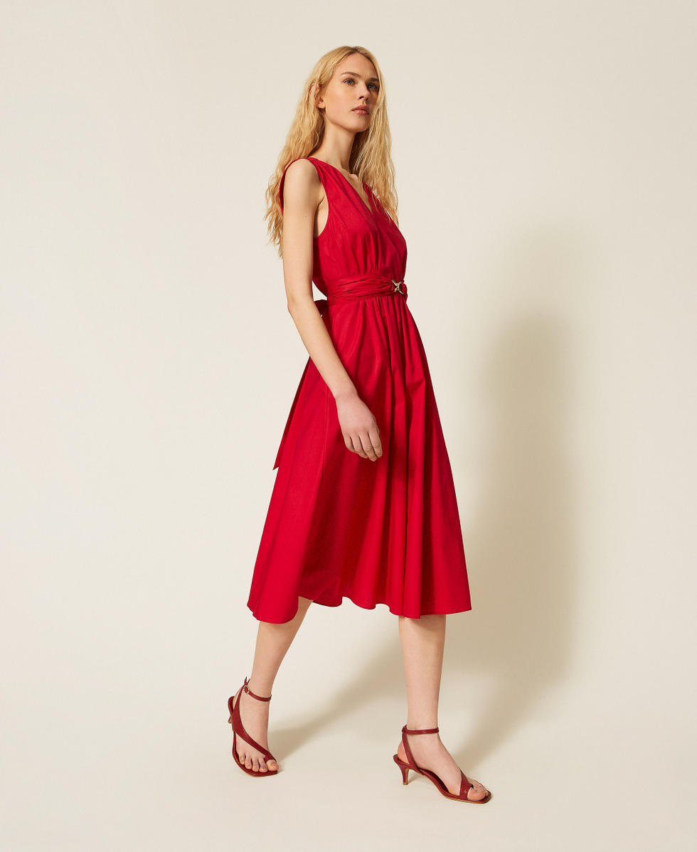 Midi poplin dress with logo belt "Lipstick Red" Woman 261TT2161_03725_02