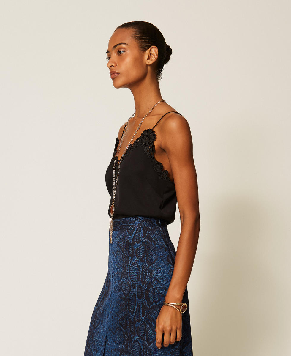 Satin top with embroidery Black Woman 262TT2451_00006_02