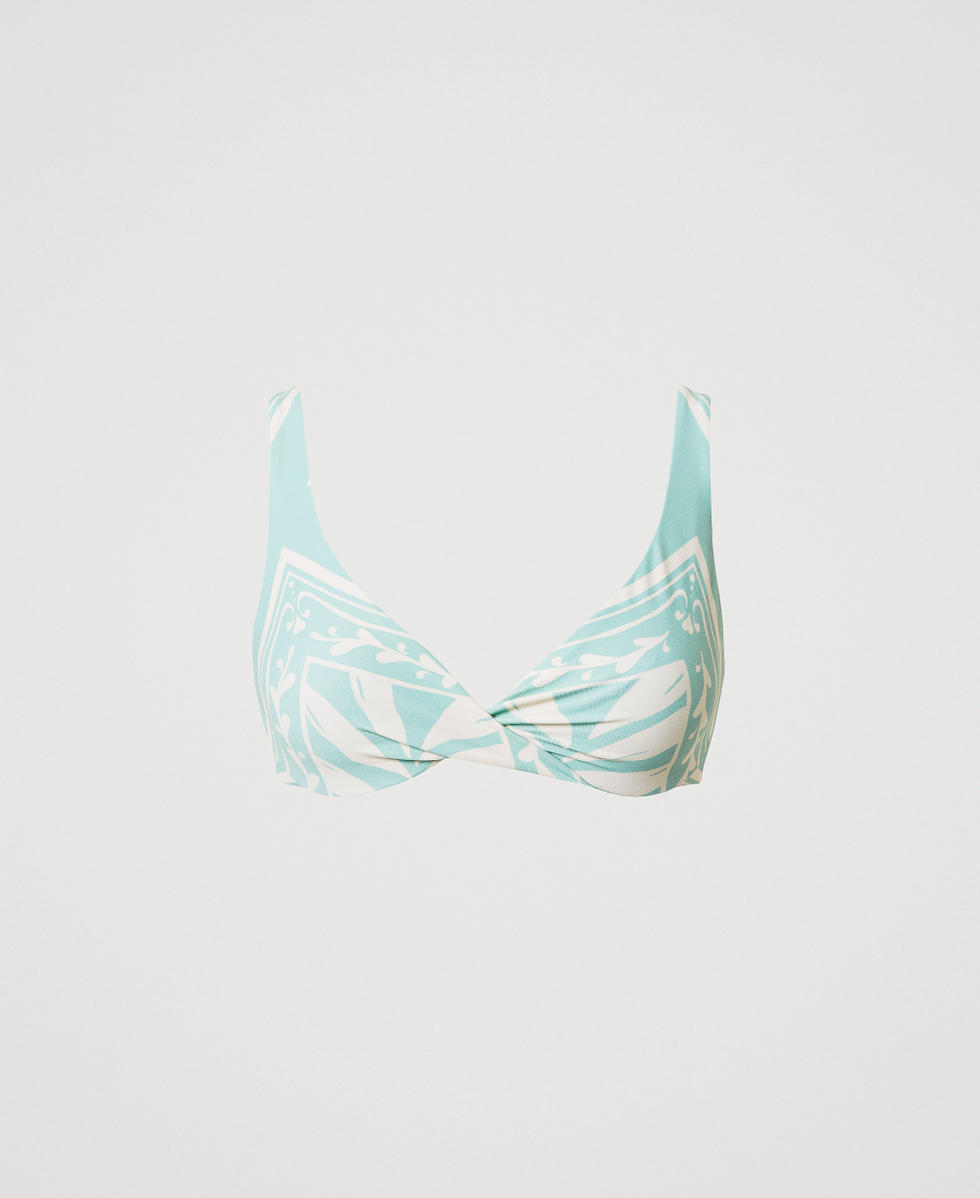 Underwired bikini top with a foulard print